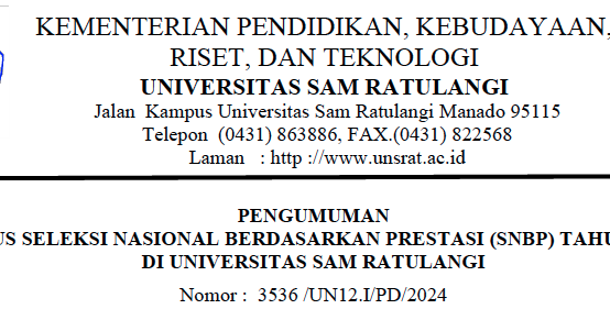 Pengumuman Lulus Seleksi Nasional Berdasarkan Prestasi (SNBP) Tahun 2024 di Universitas Sam Ratulangi